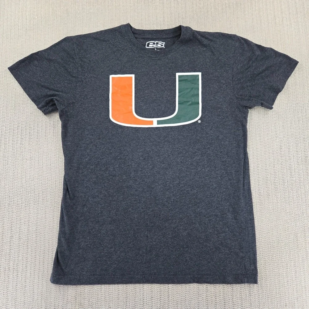 Miami Hurricanes Shirt Mens Large Gray Short Sleeve ACC Football Graphic Tee